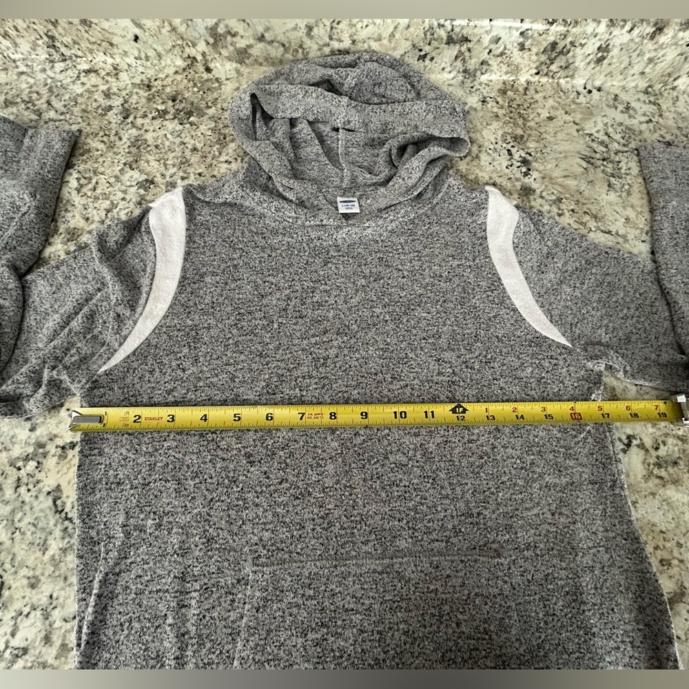 Old Navy Heather Gray White Lightweight Pullover Hoodie Kangaroo Pouch Size L - Picture 8 of 9